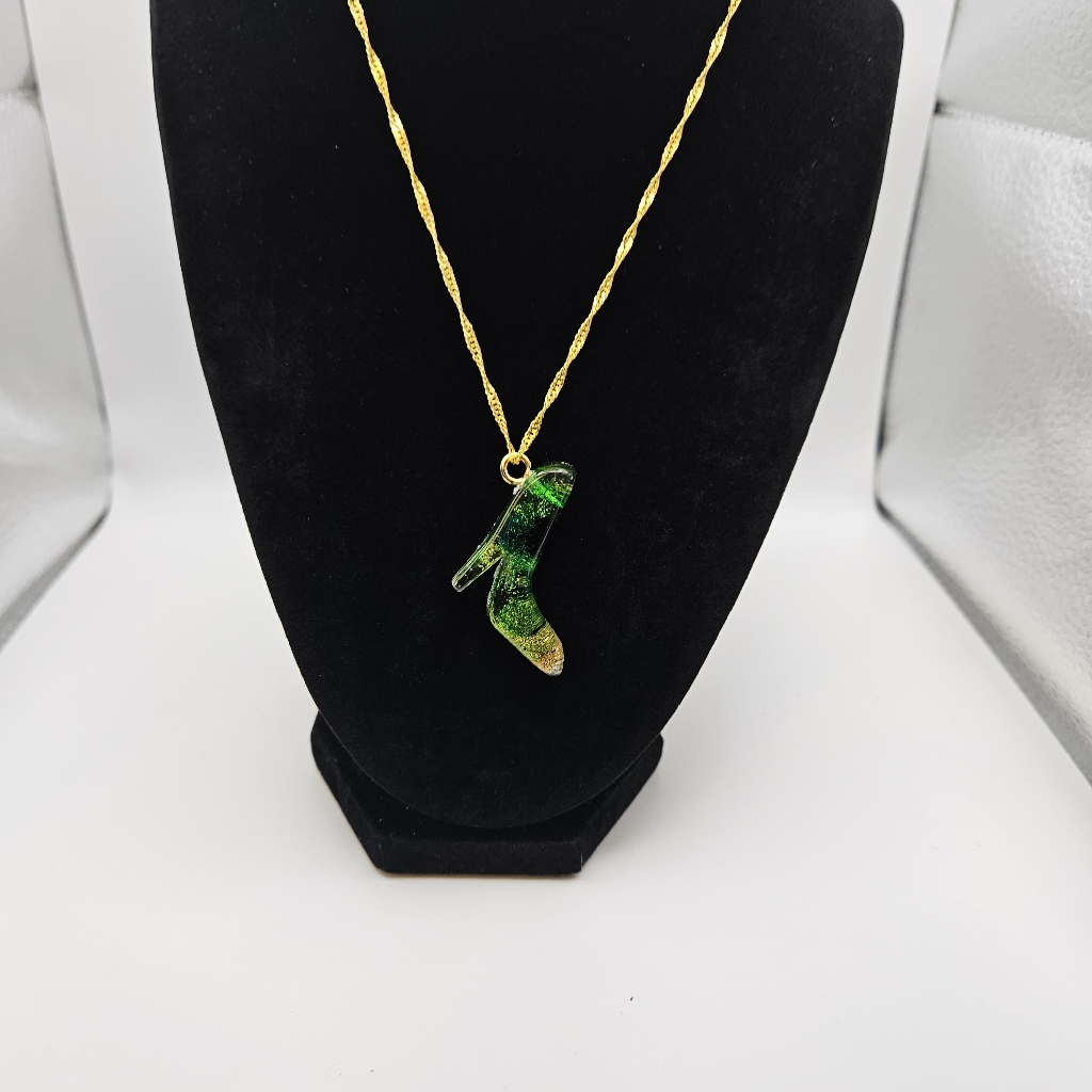 Gold And Green High Heel Necklace